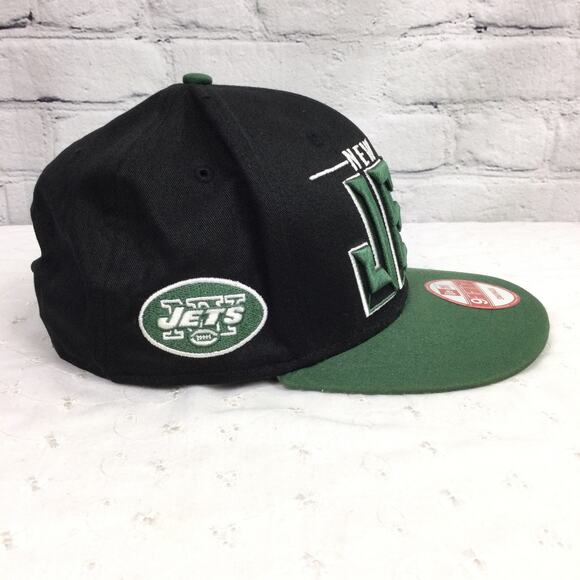 New Era 9Fifty NFL Jets Black Large Embroidered Spell Out Cotton SnapBack Hat - Picture 3 of 12